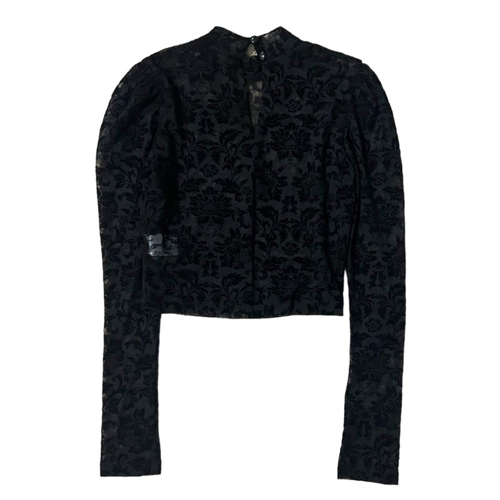 || NEW || Motel Black Floral Sheer Fitted Cropped Long Sleeve Women’s XS - Picture 5 of 7